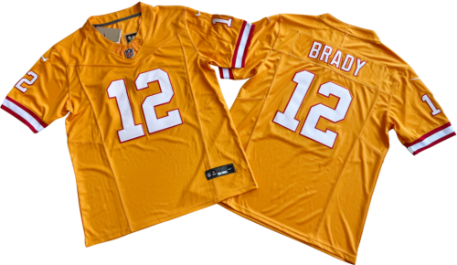 Tampa Bay Buccaneers 12 Tom Brady Football Jersey Orange Three Dynasties