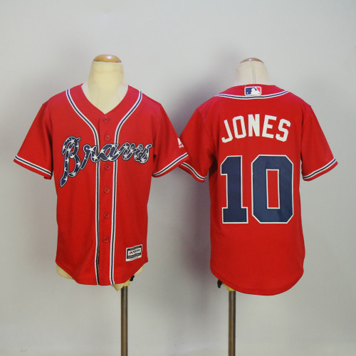 Youth Atlanta Braves 10 Chipper Jones Baseball Jersey Red