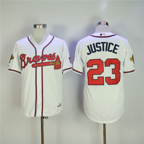 Atlanta Braves 23 David Justice Baseball Jersey White Retro