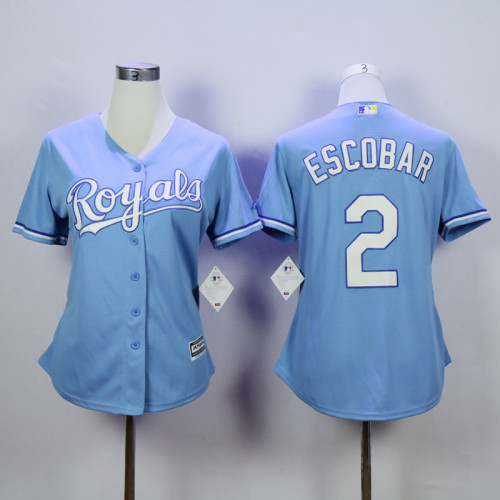 Women Kansas City Royals 2 Alcides Escobar Baseball Jersey  Light Blue