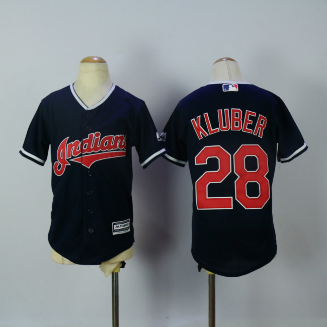 Youth Cleveland indians 28 Corey Kluber Baseball Jersey Navy Blue