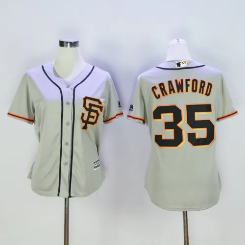 Women San Francisco Giants 35 Brandon Crawford Baseball Jersey Gray