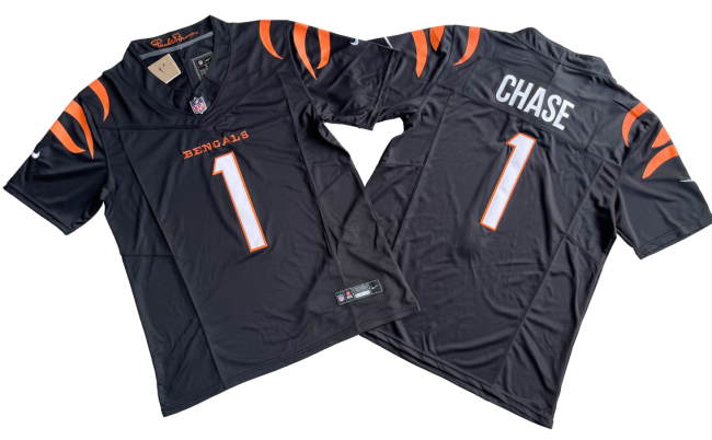 Cincinnati Bengals 1 Ja'Marr Chase Football Jersey Black Three Dynasties