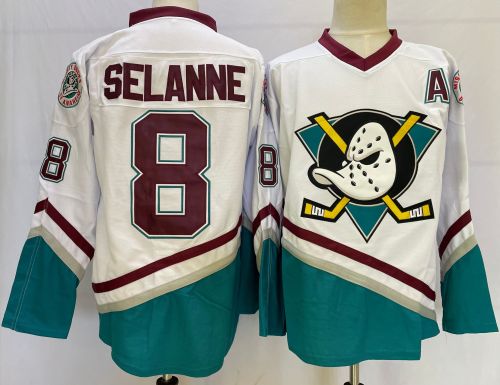 Anaheim Ducks 8 Teemu Selanne Hockey Jersey White Retro