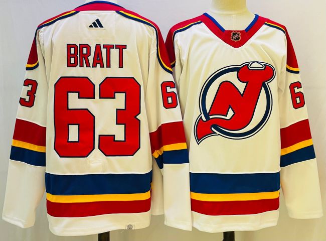 Adidas New Jersey Devils 63 Jesper Bratt Ice Hockey Jersey White
