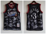 Philadelphia 76ers 3 Allen Iverson Basketball Jersey Black Mesh printing Retro