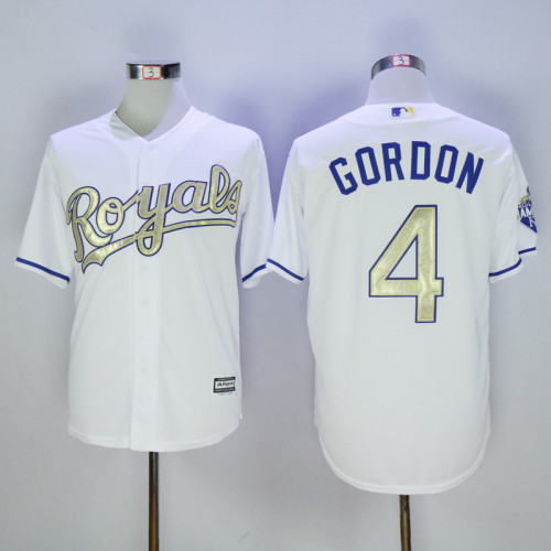 Kansas City Royals 4 Alex Gordon Baseball Jersey White Champion fans