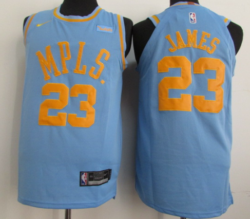 Nike Los Angeles Lakers 23 LeBron James Basketball Jersey Light blue pants