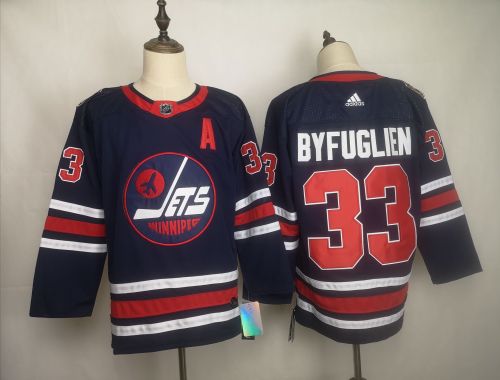 Adidas Classic Winnipeg Jets 33 Dustin Byfuglien Ice Hockey Jersey Navy Blue