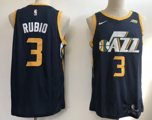 Nike Utah Jazz 3 Ricky Rubio Basketball Jersey Navy Blue Fan City Edition