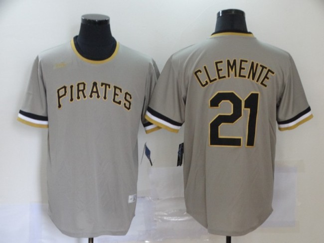 Nike Pittsburgh Pirates 21 Roberto Clemente Baseball Jersey Gray Retro
