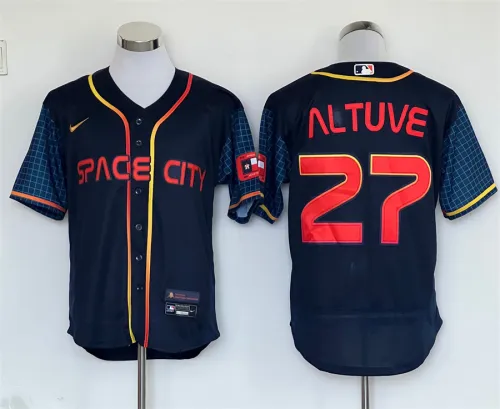 Nike Houston Astros 27 Jose Altuve Flexbase Baseball Jersey Navy BLue City Edition