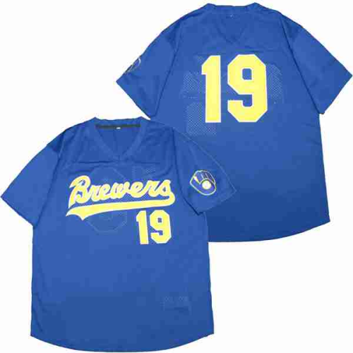 Milwaukee Brewers 19 Robin Yount Baseball Jersey Blue retro net eye