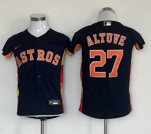 Youth Nike Houston Astros 27 Jose Altuve Baseball Jersey Navy BLue