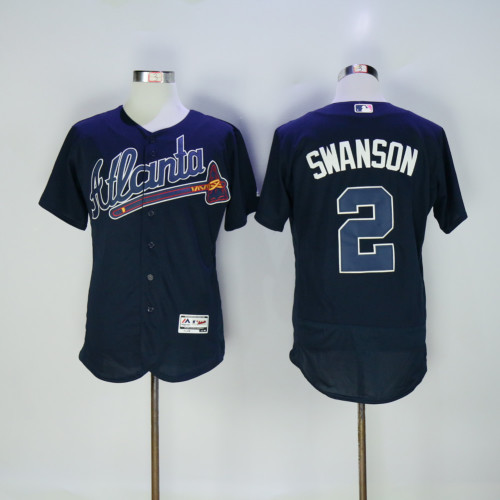 Atlanta Braves 2 Dansby Swanson Flexbase Baseball Jersey Navy Blue