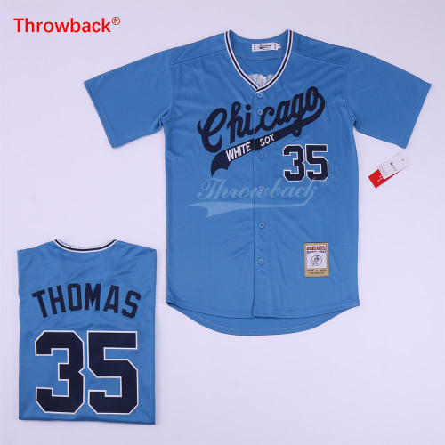 Chicago White Sox 35 Frank Thomas Baseball Jersey Blue Retro