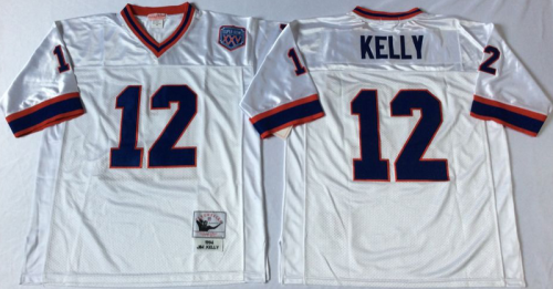 Buffalo Bills 12 Jim Kelly Footnall Jersey White Retro