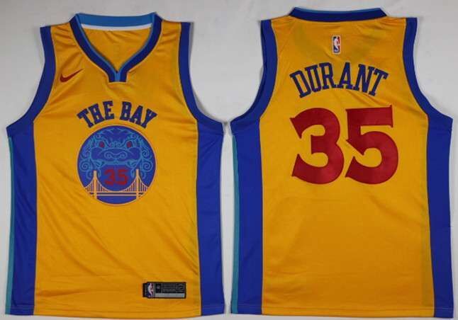 Nike Golden State Warrior 35 Kevin Durant Basketball Jersey Yellow City Edition