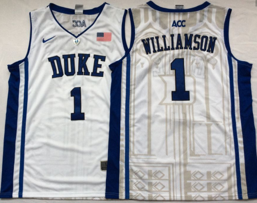 Duke Blue Devils 1 Zion Williamson V Neck College Basketball Jersey White
