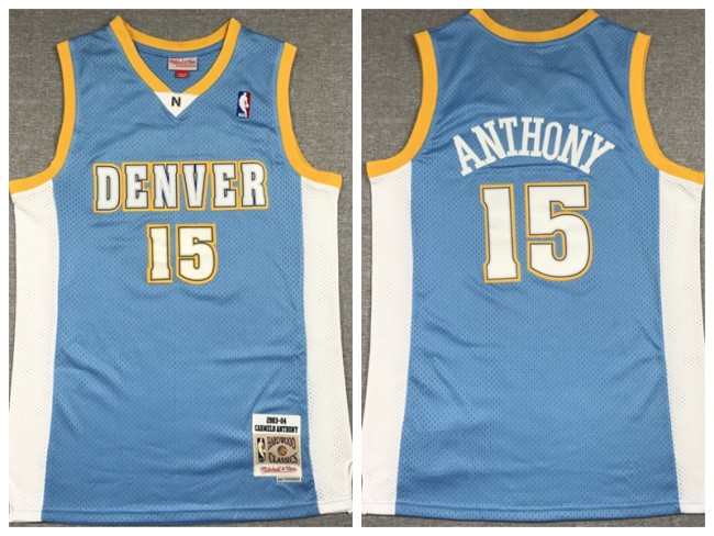 Denver Nuggets 15 Carmelo Anthony Basketball Jersey Light blue Resto