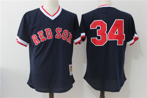 Boston Red Sox 34 David Ortiz Baseball Jersey dark blue retro hole fabric