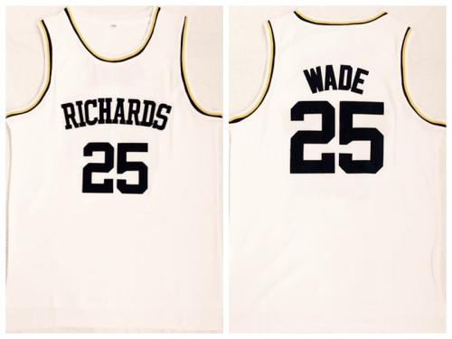 Wade high school 25 white new fabric embroidered Jersey