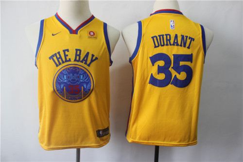 Youth Nike Golden State Warrior 35 Kevin Durant Basketball Jersey Yellow Fan Edition