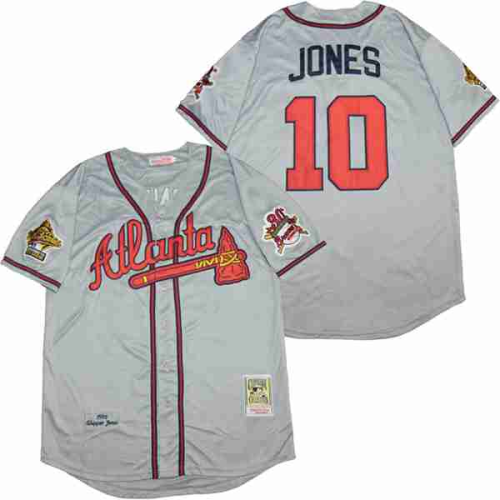 Atlanta Braves 10 Chipper Jones Baseball Jersey Gray Retro