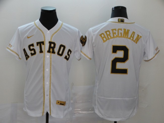 Nike Houston Astros 2 Alex Bregman Flexbase Baseball Jersey White Retro gold character