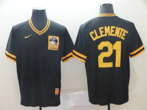 Nike Pittsburgh Pirates 21 Roberto Clemente Baseball Jersey Black Retro