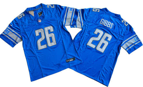 Detroit Lions 26 Jahmyr Gibbs Football Jersey Blue Three Dynasties