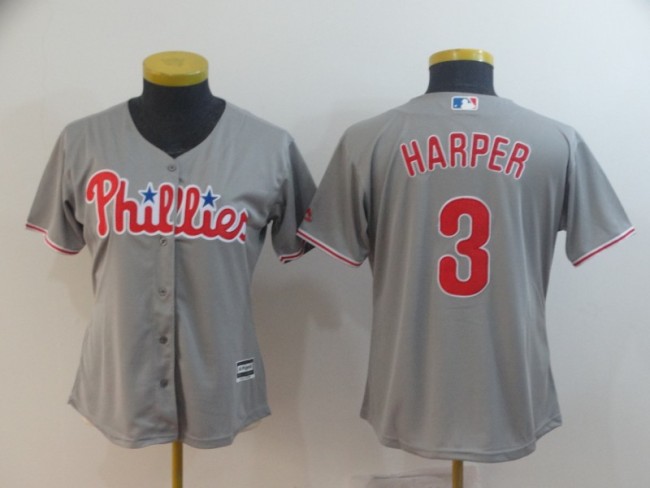 Women Philadelphia Phillie 3 Bryce Harper Baseball Jersey Gray