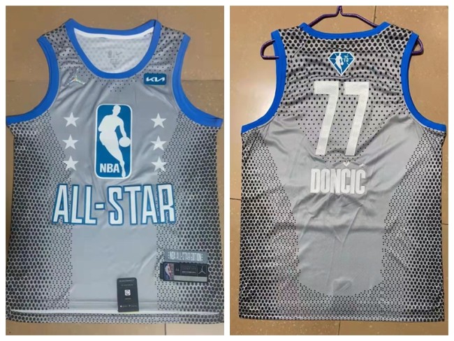 All star Jordan Dallas Mavericks 77 Luka Doncic Basketball Jersey Gray