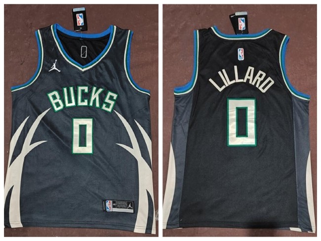 Jordan Milwaukee Bucks 0 Damian Lillard Basketball Jersey Black