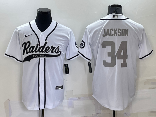 Oakland Raiders 34 Bo Jackson Baseball Jersey White