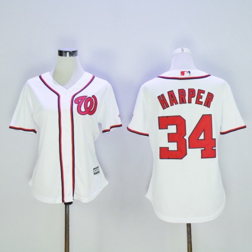 Women Washington Nationals 34 Bryce Harper Baseball Jersey White