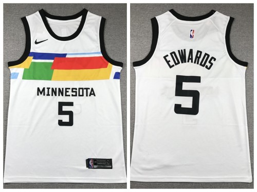 Nike Minnesota Timberwolv 5 Anthony Edwards Basketball Jersey White
