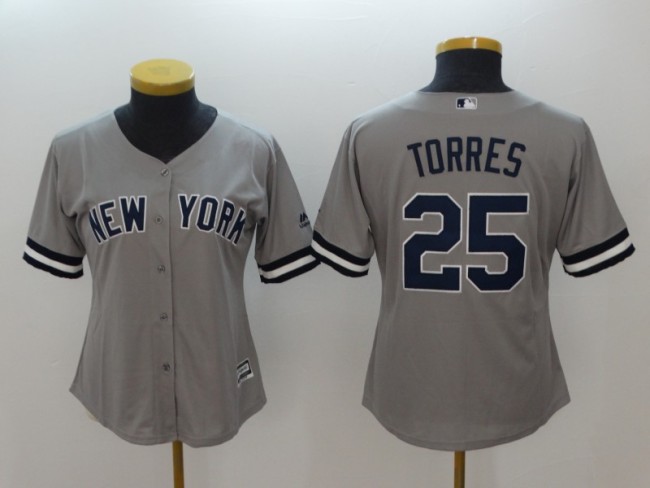 Women New York Yankees 25 Gleyber Torrese Baseball Jersey Gray