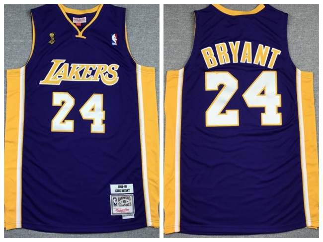 Los Angeles Lakers 24 Kobe Bryant Basketball Jersey Purple Retro Champion Edition