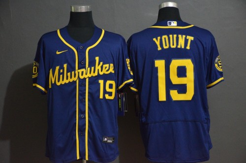 Nike Milwaukee Brewers 19 Robin Yount Flexbase Baseball Jersey Navy Blue