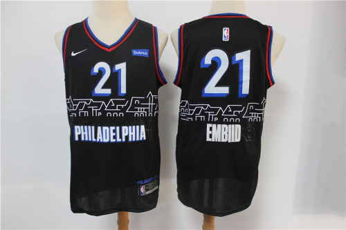 Nike Philadelphia 76ers 21 Joel Embiid Basketball Jersey Black City version