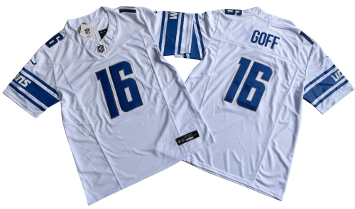 Detroit Lions 16 Jared Goff Football Jersey White Three Dynasties