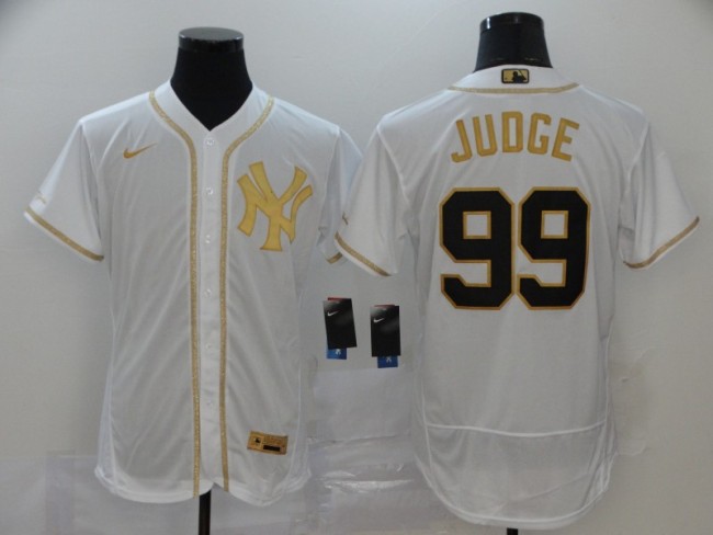 Nike New York Yankee 99 Aaron Judg Baseball Jersey White Retro gold character