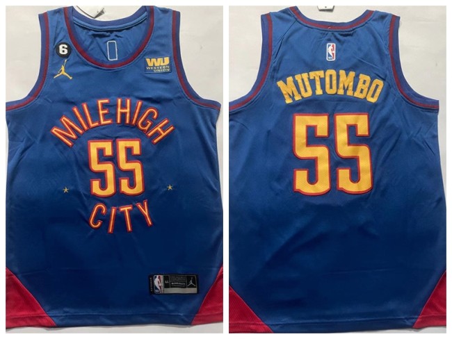 Nike Denver Nuggets 55 Dikembe Mutombo Basketball Jersey Blue