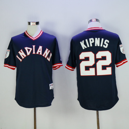 Cleveland indians 22 Jason Kipnis Baseball Jersey Navy Blue Retro