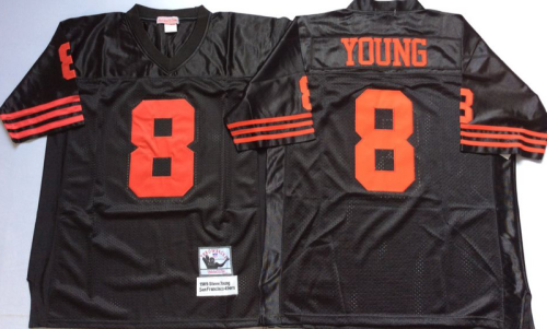 San Francisco 49ers 8 Steve Young Football Jersey Black Retro