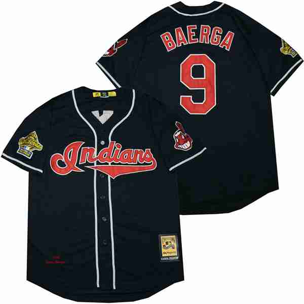 Cleveland indians 9 Carlos Baerga Baseball Jersey Navy Blue Retro