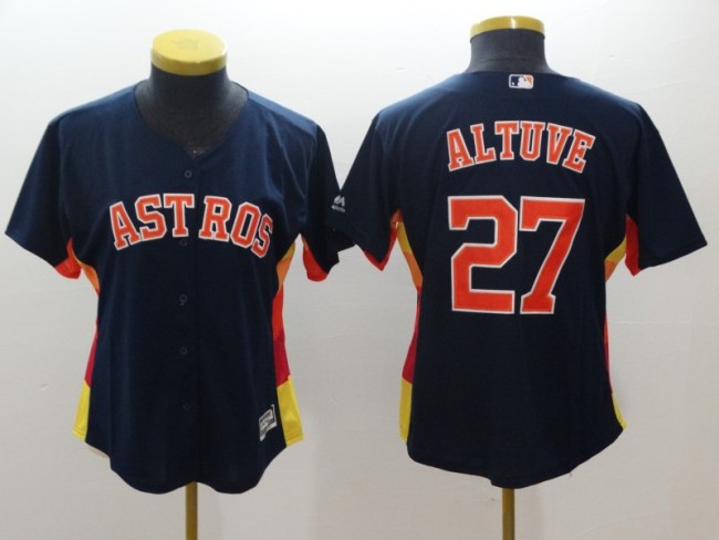 Women Houston Astros 27 Jose Altuve Baseball Jersey Navy Blue