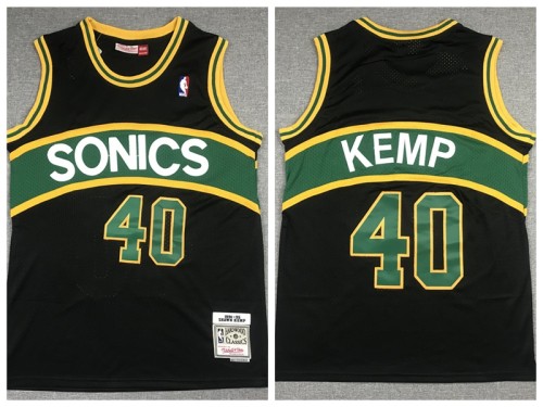 Seattle Super Sonics 40 Shawn Kemp Basketball Jersey Black Retro