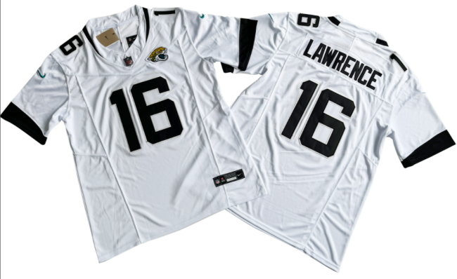 Jacksonville Jaguars 16 Trevor Lawrence Football Jersey White Three Dynasties